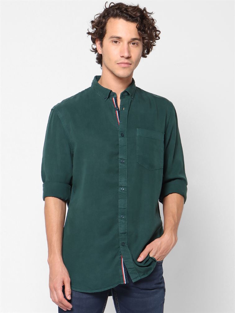 Celio Men Casual Wear Dark Green Shirt
